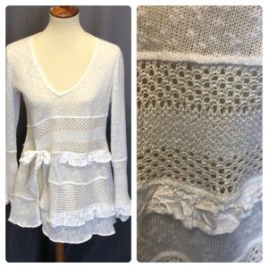 Zone Bleue Paris Boho Sweater white crochet L